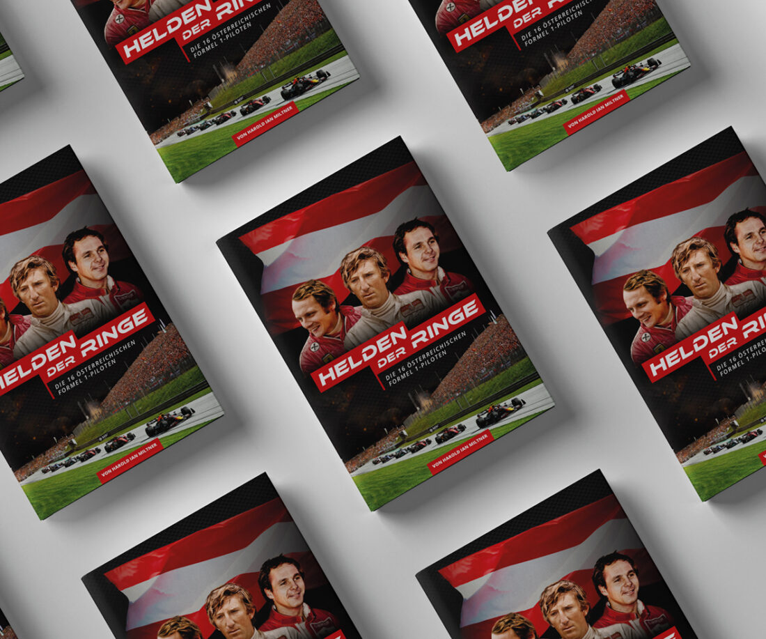 Covergestaltung für das Buch Helden der Ringe – die 16 österreichischen Formel 1-Piloten