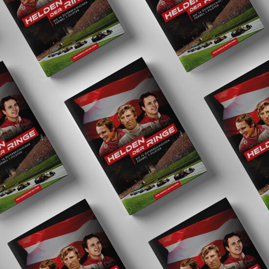 Covergestaltung für das Buch Helden der Ringe – die 16 österreichischen Formel 1-Piloten